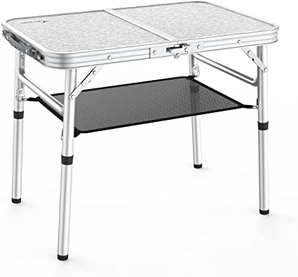 Photo 1 of Camping Table, Sportneer Adjustable Height Small Folding Table with Mesh Layer Portable Camp Tables with Aluminum Legs for Outdoor Camp Picnic Beach BBQ Cooking
