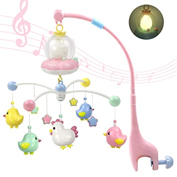 Photo 1 of MARUMINE Baby Musical Crib Mobile with Night Light and Music, Hanging Rotate Rattles, Multifunctional Music Box, Toy for Newborn 0-24 Months Infant Boys Girls Sleep (Pink)
