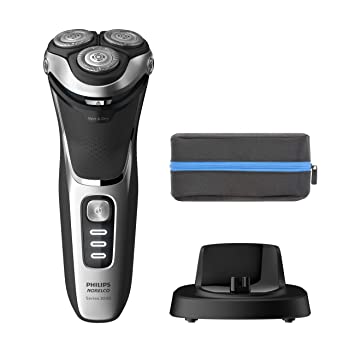 Photo 1 of Philips Norelco Shaver 3800, Rechargeable Wet & Dry Shaver with Pop-up Trimmer, Charging Stand and Storage Pouch, Space Gray, S3311/85
