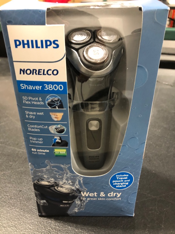 Photo 1 of Philips Norelco Shaver 3800, Rechargeable Wet & Dry Shaver with Pop-up Trimmer, Charging Stand and Storage Pouch, Space Gray, S3311/85
