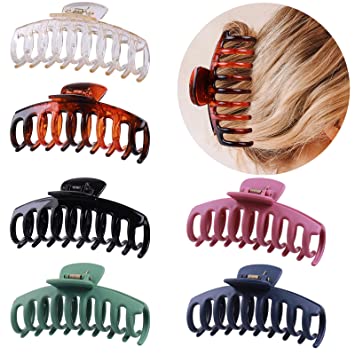 Photo 1 of GLAMFIELDS Large Hair Claw Clips 4.3 Inch Nonslip Big Claw Clip for Women and Girls Thin Hair, Hair Styling Accessories, Strong Hold Hair Clips for Thick Hair 6 Pack