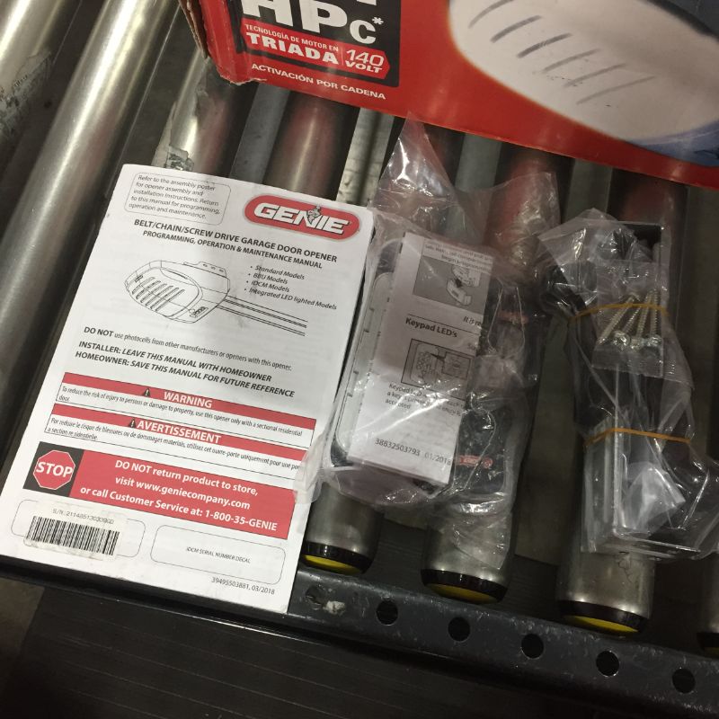 Photo 1 of Genie ChainMax 1000 Garage Door Opener - Durable Chain Drive - Includes two 3-Button Pre-Programmed Remotes, Wall Console, Wireless Keypad, Safe-T-Beams - Model 3022-TKH, 140V DC Motor
