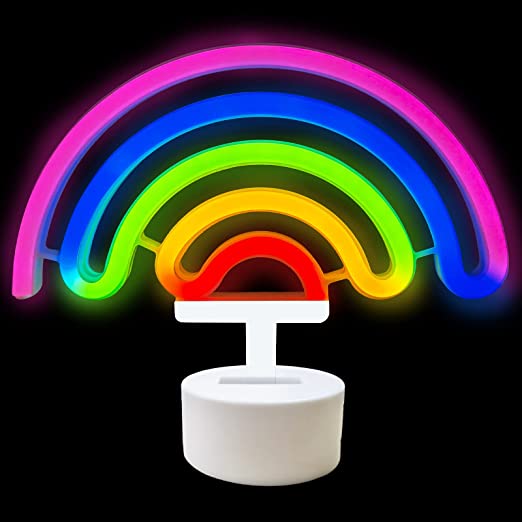 Photo 1 of BOTINDO Neon Sign Colorful Rainbow Led Night Lights Lamp with Holder Base Battery or USB Operated Kid Girl Gift Signs Light up for Room, Wedding, Bar, Christmas Holiday Party Supplies