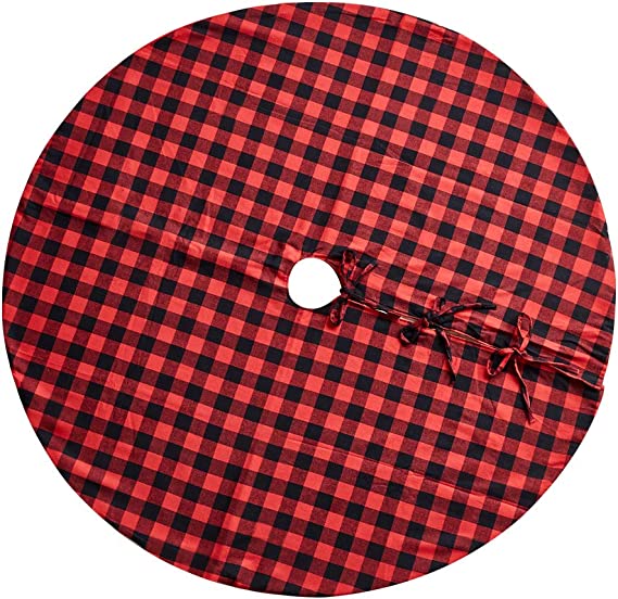 Photo 1 of 48 Inches Christmas Tree Skirt Red and Black Plaid Buffalo Check Double Layers Skirts for Christmas Decorations Indoor Outdoor, Xmas Party Holiday Ornaments (48 Inches)