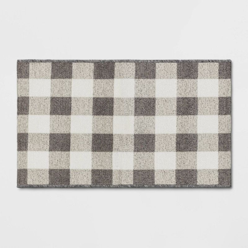 Photo 1 of 1'8"x2'10" Harvest Layering Buffalo Plaid Tapestry Doormat Gray - Threshold™