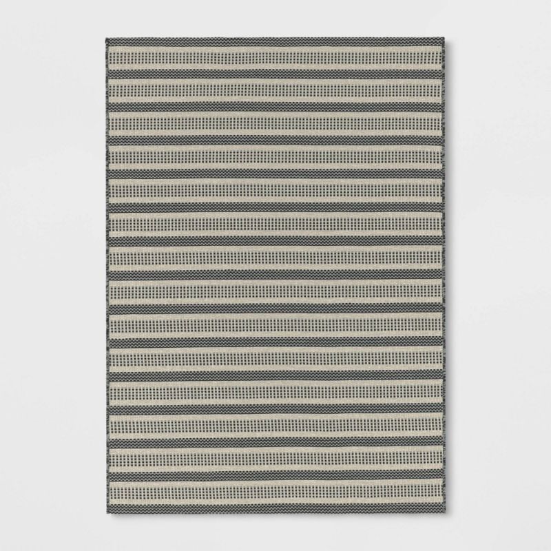 Photo 1 of 5' X 7' Powerloom Stripe Outdoor Rug Sage/Charcoal Gray - Threshold™ Designed with Studio McGee