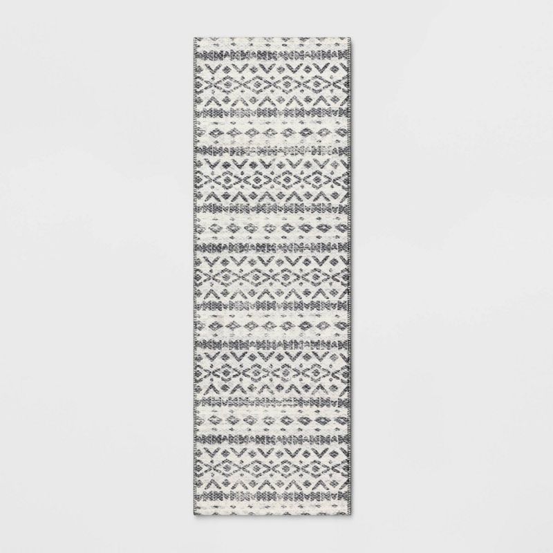 Photo 1 of 2'4"x7' Luna Aztec Diamond Printed Accent Rug Black - Opalhouse™