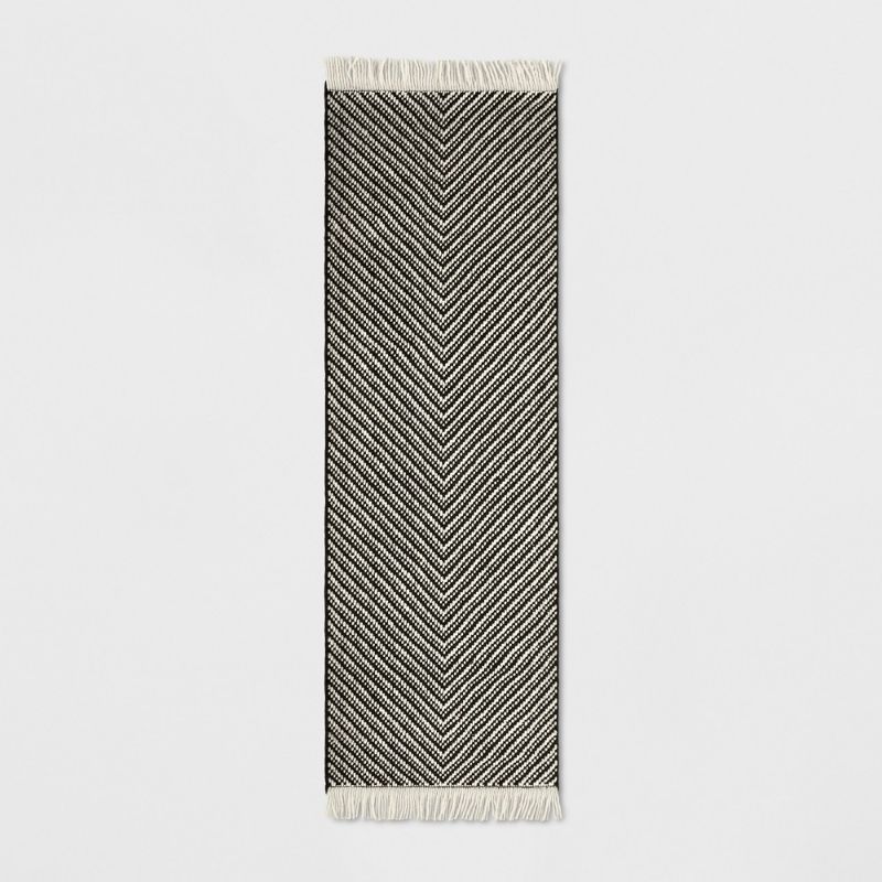 Photo 1 of 2'4"X7' Chevron Woven Accent Rug Black/White - Project 62 , Size: 2'4"X7' RUNNER