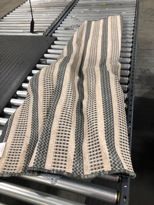 Photo 2 of 5' X 7' Powerloom Stripe Outdoor Rug Sage/Charcoal Gray - Threshold™ Designed with Studio McGee
