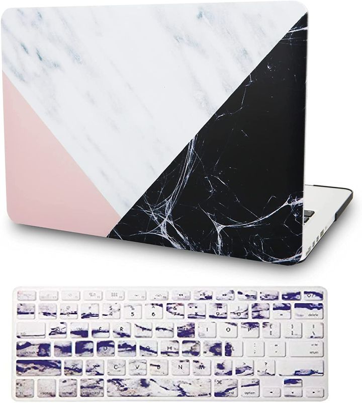 Photo 1 of KECC Compatible with MacBook Air 11 inch Case Cover A1465 A1370 Plastic Hard Shell + Keyboard Cover (White Marble Pink Black)
