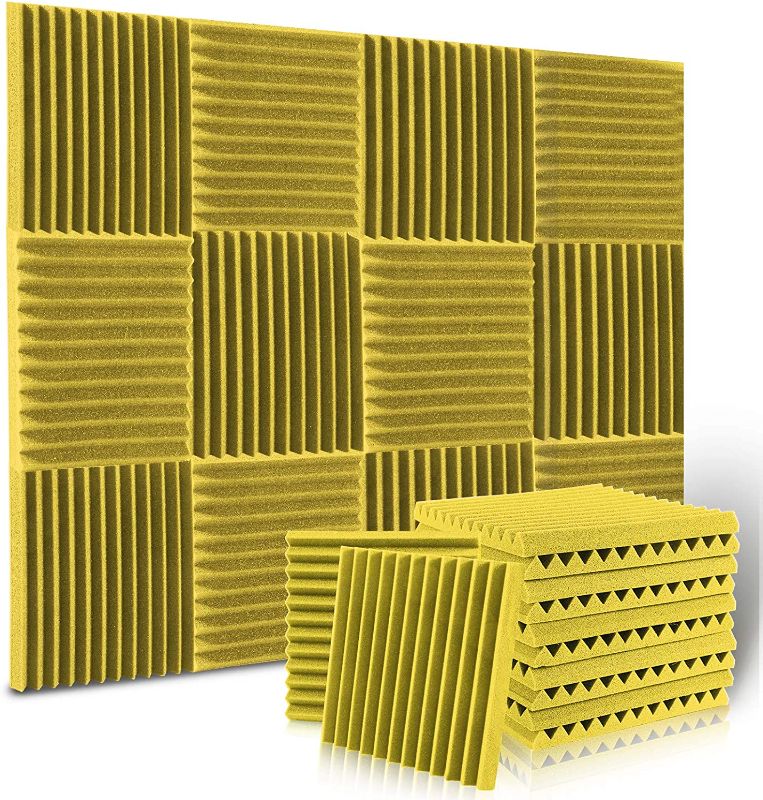 Photo 1 of 12 Pack Acoustic Panels, ALPOWL Acoustic Foam Panels 1" X 12" X 12" Inches, Soundproof Wall Panels with Fire and Sound Insulation Effect, Soundproof Wedges for Studios, Homes, Office (Yellow)

