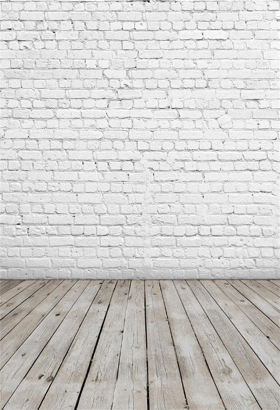 Photo 1 of 5X7ft White Brick Photography Background Retro Wooden Floor Portrait Photo Studio