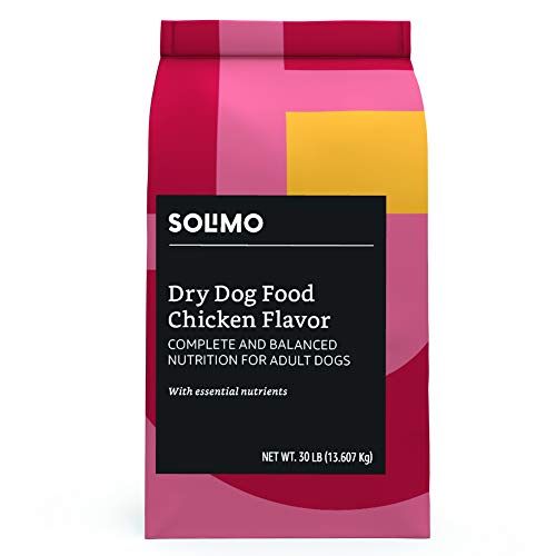 Photo 1 of Amazon Brand – Solimo Basic Dry Dog Food, Chicken Flavor, 30 lb bag--- best by unreadable 
