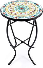 Photo 1 of 21" Mosaic Plant Stand, 14 Inch Round Side Table with Ceramic Tile Top, Indoor and Outdoor Accent Table, Outdoor Patio Furniture, End Table for Garden Patio Living Room More, Floral