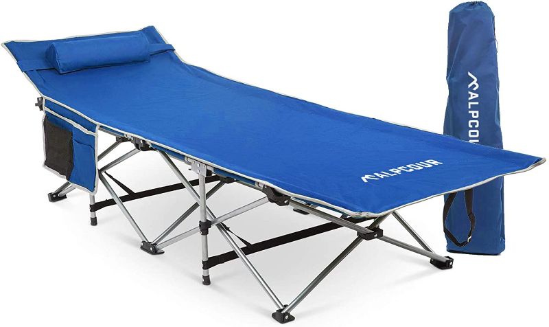 Photo 1 of Alpcour Folding Camping Cot – Deluxe Collapsible Single Person Bed in a Bag w/Pillow for Indoor & Outdoor Use – Ultra Lightweight, Comfortable, Heavy Duty Design Holds Adults & Kids Up to 300 Lbs
