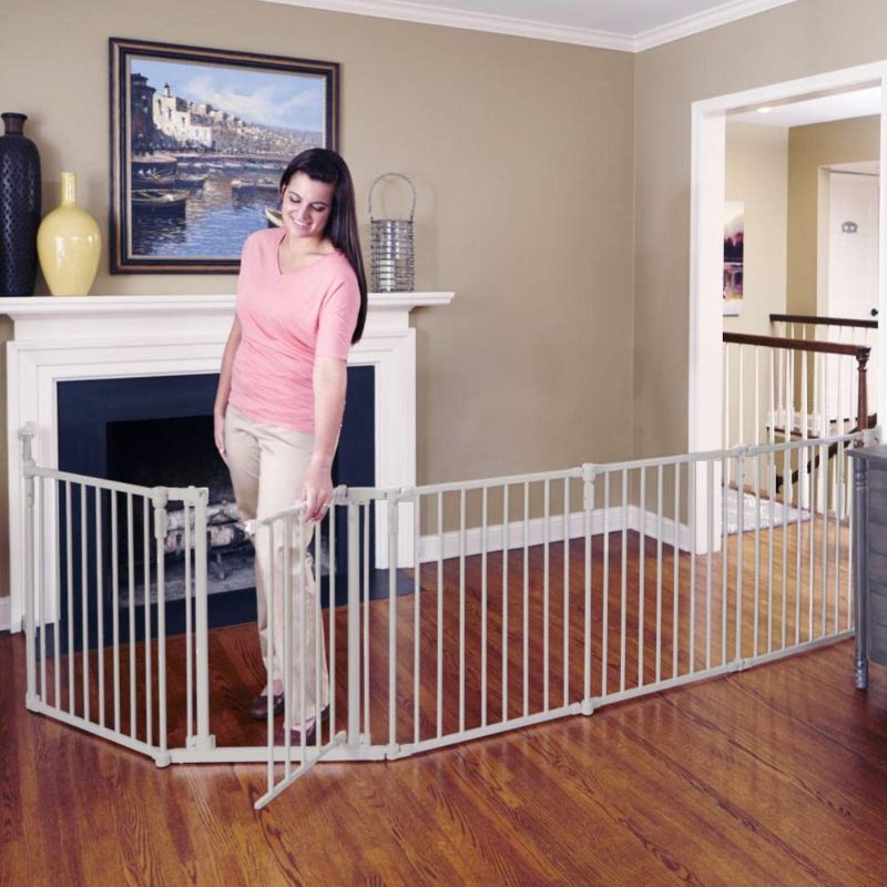 Photo 1 of Toddleroo by North States 3 in 1 Metal Superyard: 151" long extra wide baby gate, barrier or play yard, Hardware or freestanding, 6 panels, 10 sq.ft. enclosure (30" tall, Light Taupe)