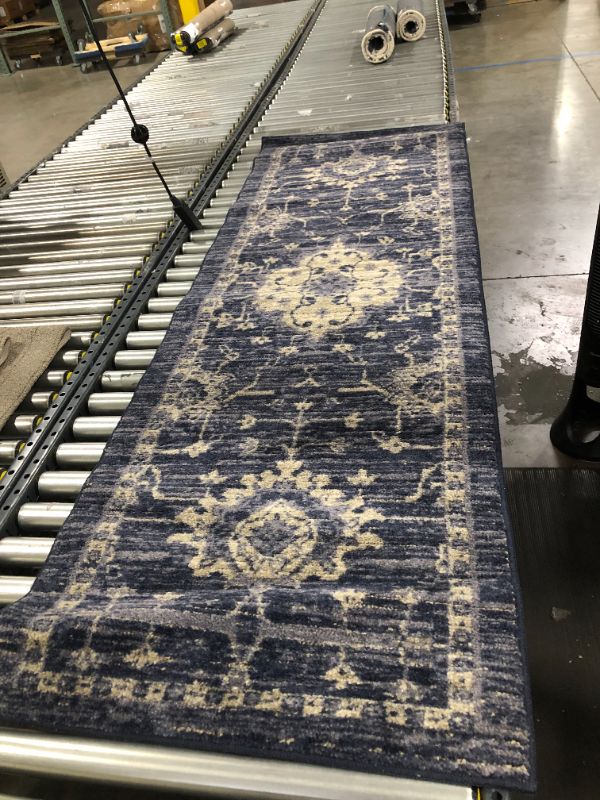 Photo 2 of Threshold Distressed Vintage Tufted Runner Rug Floral 2 Feet 4 Inches X 7 Feet Indigo - All