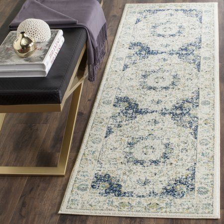 Photo 1 of 2 Ft. 2 in. X 7 Ft. Runner Evoke Power Loomed Rug Ivory Blue - All