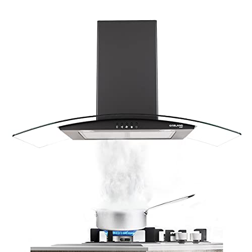 Photo 1 of 36" Range Hood, GASLAND Chef GR36BP Curved Glass Wall Mount Range Hood Black, 3 Speed 450 CFM Ducted Kitchen Hood with LED Lights, Push Button Control