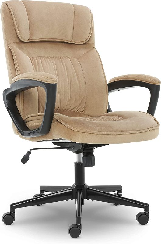 Photo 1 of Serta Hannah Executive Microfiber Office Chair with Headrest Pillow, Adjustable Ergonomic with Lumbar Support, Soft Fabric, Beige