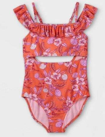 Photo 1 of Girls' Floral Print Off Should One Piece Swimsuit- art class™ 

SZ -L Plus