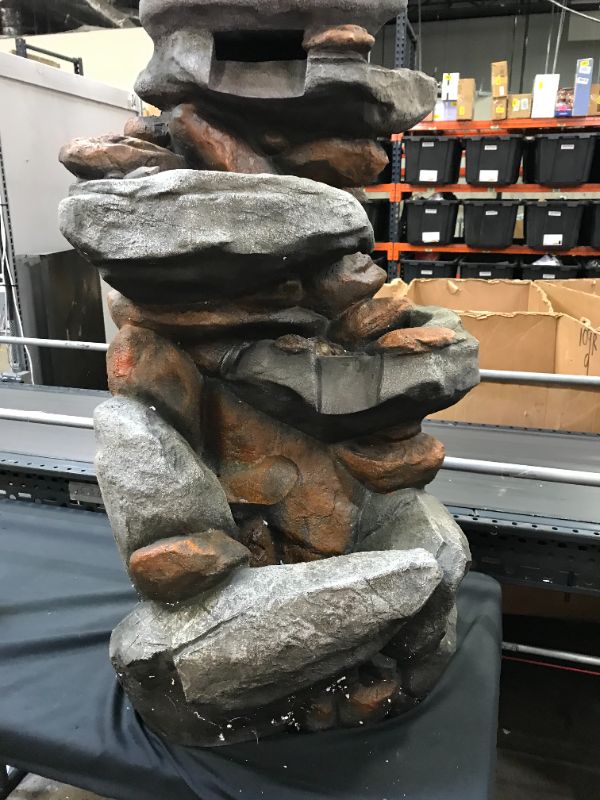 Photo 2 of Alpine Corporation 40" Tall Outdoor 4-Tier Rock Water Fountain with LED Lights
