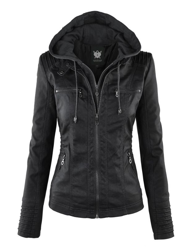 Photo 1 of Lock and Love Women's Removable Hooded Faux Leather Jacket

