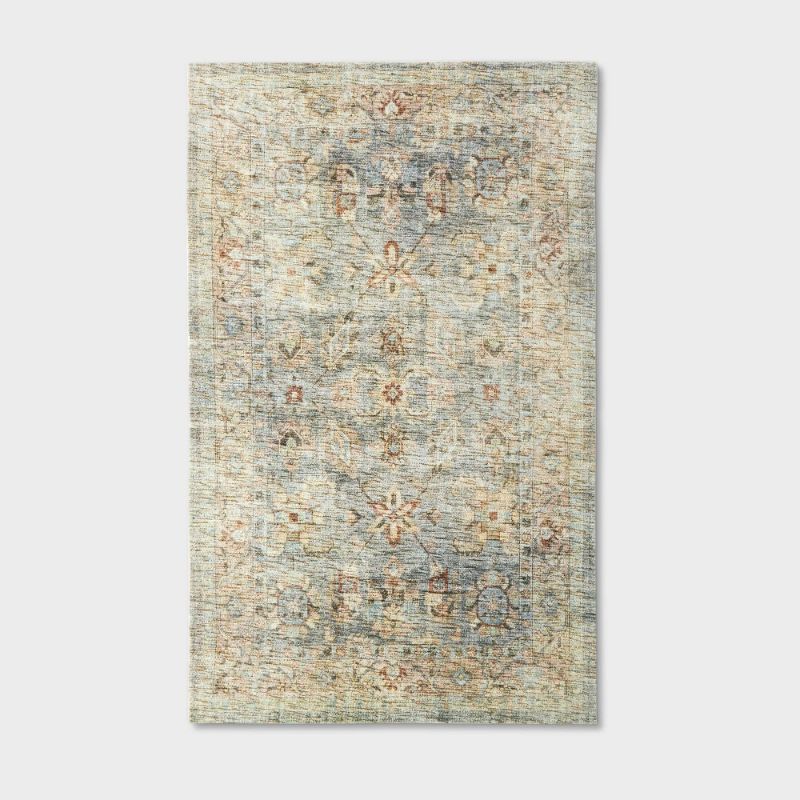Photo 1 of 3'x5' Ledges Digital Floral Print Distressed Persian Style Rug Green - Threshold
