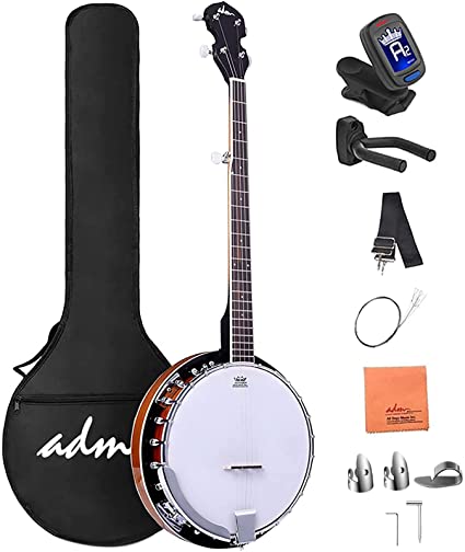 Photo 1 of ADM 5 String Full Size Banjo Guitar Kit with Remo Drum Head and Geared 5th Tuner, 24 Bracket Beginner Banjoe Set Gift Package with Free Lessons & Starter Accessories for Adult Teenager, Large Size
