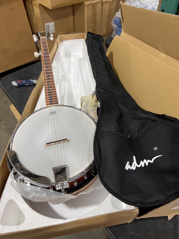 Photo 2 of ADM 5 String Full Size Banjo Guitar Kit with Remo Drum Head and Geared 5th Tuner, 24 Bracket Beginner Banjoe Set Gift Package with Free Lessons & Starter Accessories for Adult Teenager, Large Size
