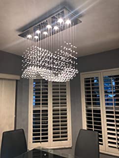 Photo 1 of APBEAMLighting Modern Rectangular Crystal Chandelier Flush Mount Wave Raindrop Ceiling Lighting Fixture for Kitchen Island Dining Room 8 Lights
