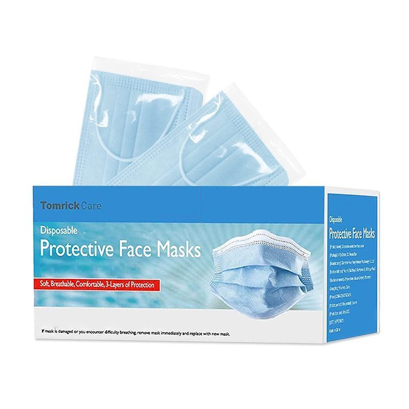 Photo 1 of 2 PACK TOMRICKCARE ADULT FACE MASKS DISPOSABLE 50 PCS,3 PLY - BLUE
