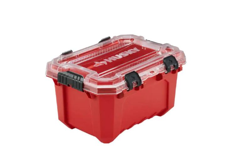 Photo 1 of 5-Gal. Professional Duty Waterproof Storage Container with Hinged Lid in Red