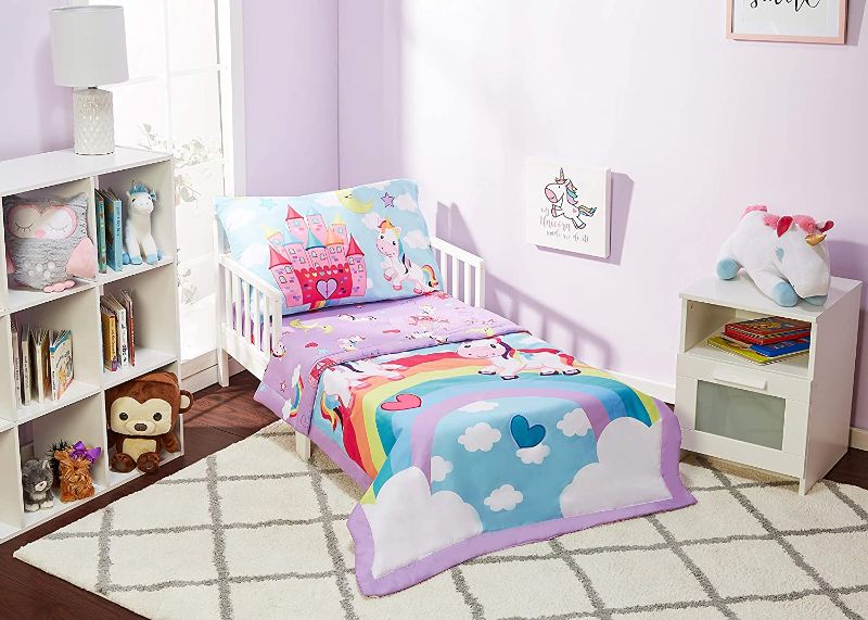 Photo 1 of EVERYDAY KIDS 4 Piece Toddler Bedding Set - Unicorn Dreams - Includes Comforter, Flat Sheet, Fitted Sheet and Reversible Pillowcase