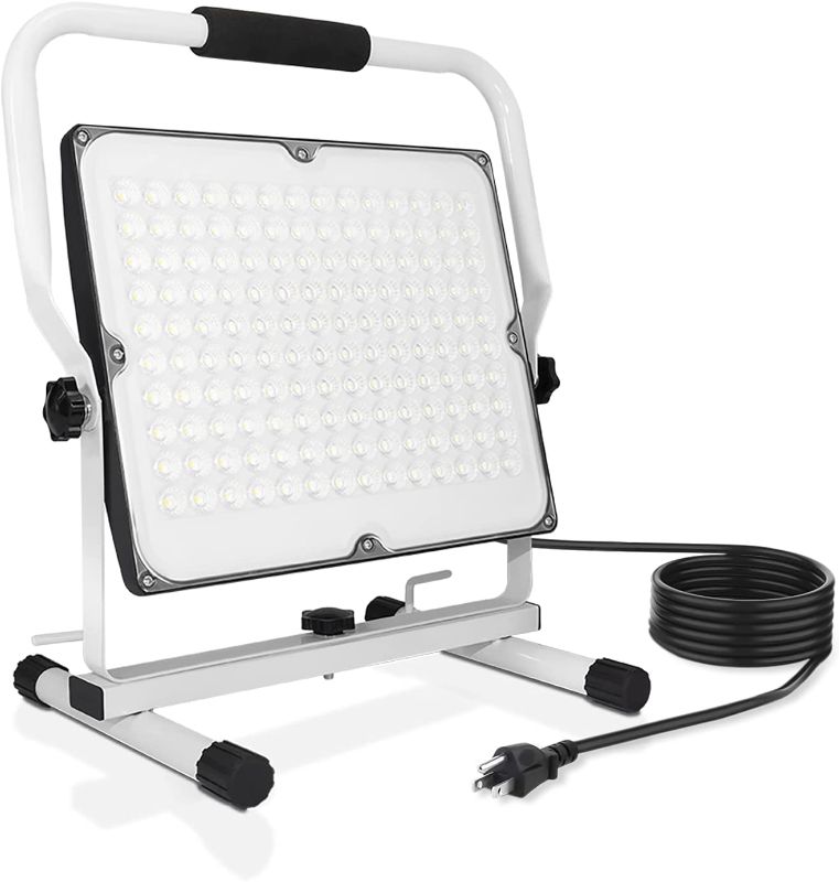 Photo 1 of 100W LED Work Light, 10000LM Portable Flood Light with Stand, IP66 Waterproof Job Site Worklight, 16ft/5m Cord with Plug Outdoor Working Lighting 6000K Daylight for Workshop, Garage, Construction Site