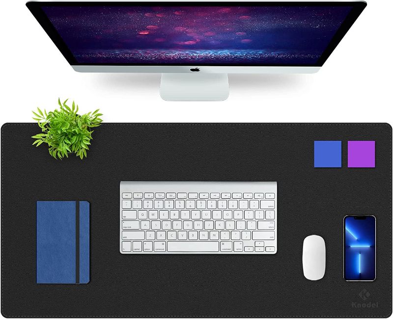 Photo 1 of Knodel Desk Mat, Dual-Sided Office Desk Pad, Mouse Pad, Waterproof Desk Mat for Desktop, Desk Pads & Blotters, PU Leather Desk Pad Protector (31.5" x 15.7", Black)
