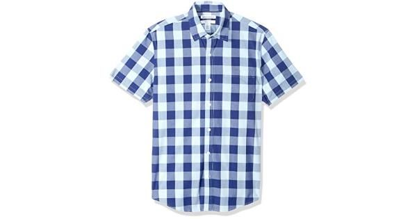 Photo 1 of Essentials Men's Slim-Fit Short-Sleeve Check Casual Poplin Shirt, Blue...
