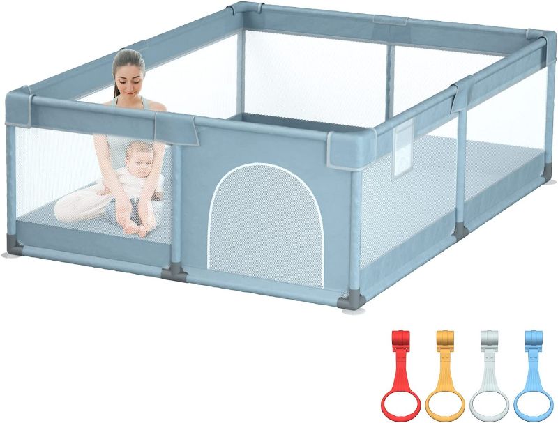 Photo 1 of Baby Playpen, Large Baby Playpen, Playpen for Babies and Toddlers with Breathable Mesh, Playpens for Babies with 4 Anti-Slip Suckers, Indoor Outdoor Reliable Baby Activity Center(Gray)
