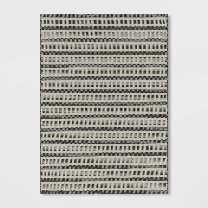 Photo 1 of 5' X 7' Powerloom Stripe Outdoor Rug Sage/Charcoal Gray - Threshold™ Designed with Studio McGee
