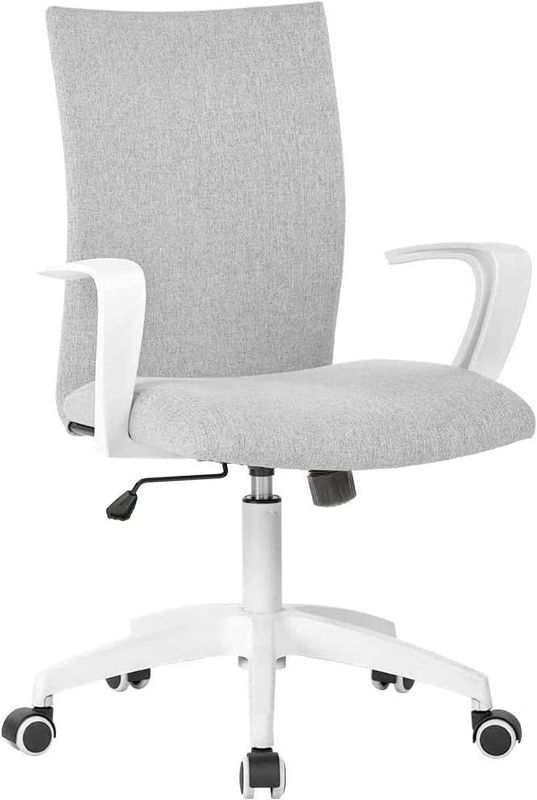 Photo 1 of LIANFENG Office Chair Ergonomic Mid Back Swivel Chair Height Adjustable Desk Chair White Office Chair Computer Chair with Armrest Mid Size (Grey and White)
