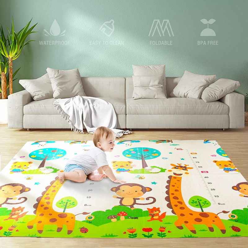 Photo 1 of Gentle Monster Baby Play Mat, Extra Large Foldable Play Mat for Baby, Portable Baby Crawling Mat, Waterproof Non Toxic Anti Slip Soft Foam Reversible Playmat for Infants Toddlers and Kids 77" x 70" In
