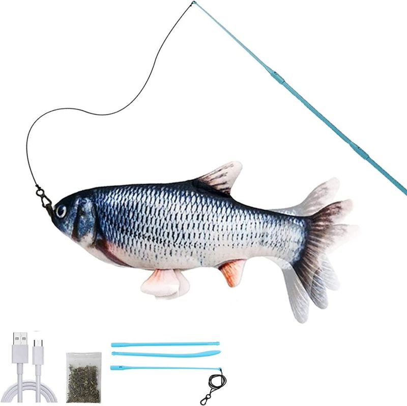 Photo 1 of Pexmmy Floppy Fish Cat Toy with Fishing Pole, Interactive Fishing Rod, Kitten Toys for Indoor Cats, Flopping Fish Kitty Toy with Catnip