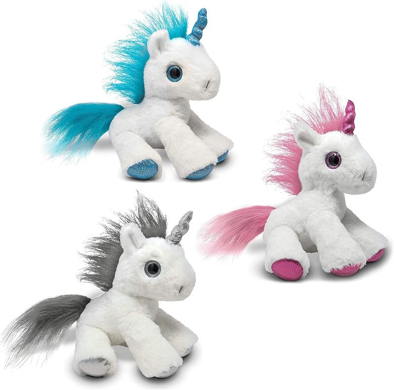 Photo 1 of 3-Pack Unicorn Plush 9" - Safe & Soft Unicorn Stuffed Animal Set in 3 Colors (Pink, Silver, Blue) -
