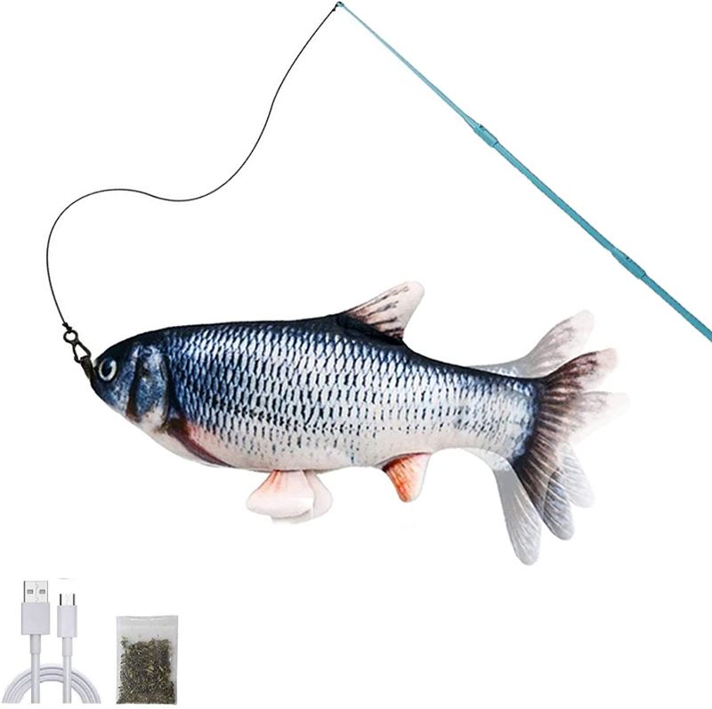 Photo 1 of Pexmmy Floppy Fish Cat Toy with Fishing Pole, Interactive Fishing Rod, Kitten Toys for Indoor Cats, Flopping Fish Kitty Toy with Catnip