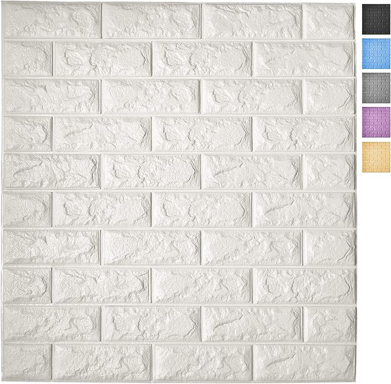 Photo 1 of Art3d 11-Pack 64 Sq.Ft Peel and Stick 3D Wall Panels for Interior Wall Decor, White Brick Wallpaper
