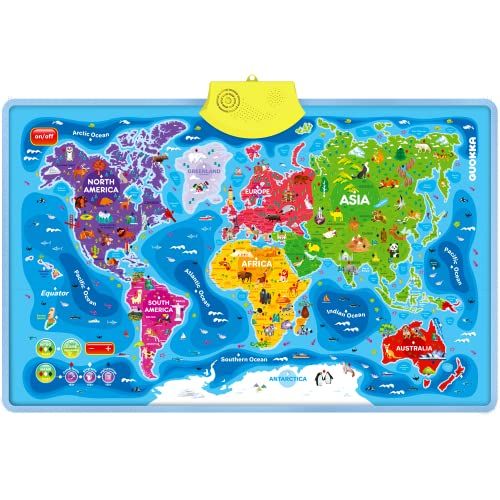 Photo 1 of World Map Educational Toy for Kids 5-7 Year Old - Learning Globe Wall Chart for Toddlers Age 3 4 6+ by QUOKKA - Interactive Speech Therapy Poster for Boy & Girl - Autism Geography Game for 8-10-12
