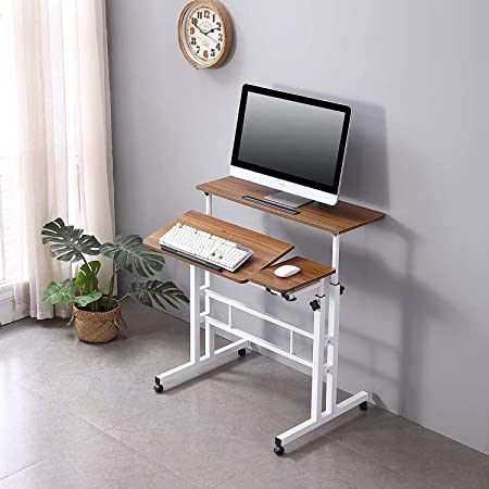 Photo 1 of HOSEOKA Mobile Stand Up Desk, Adjustable Laptop Desk with Wheels Rolling Table Home Office Workstation, Laptop Cart for Standing or Sitting
