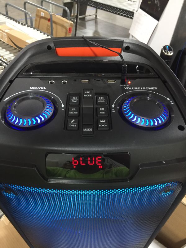 Photo 9 of Portable Bluetooth PA Speaker System - 500W Rechargeable Indoor Outdoor Stereo w/ Dual 8” Woofer & Tweeter, Audio Recording, Wireless Microphone, Flaming Light, Radio, MP3/USB/Micro SD, Remote
