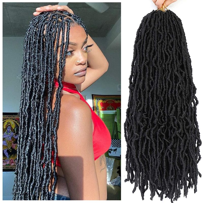 Photo 1 of 24 Inch New Soft Locs Crochet Hair, for Natural Butterfly Style Crochet Braids, Black Curly And Pre Looped Synthetic Braiding 2 PACKS