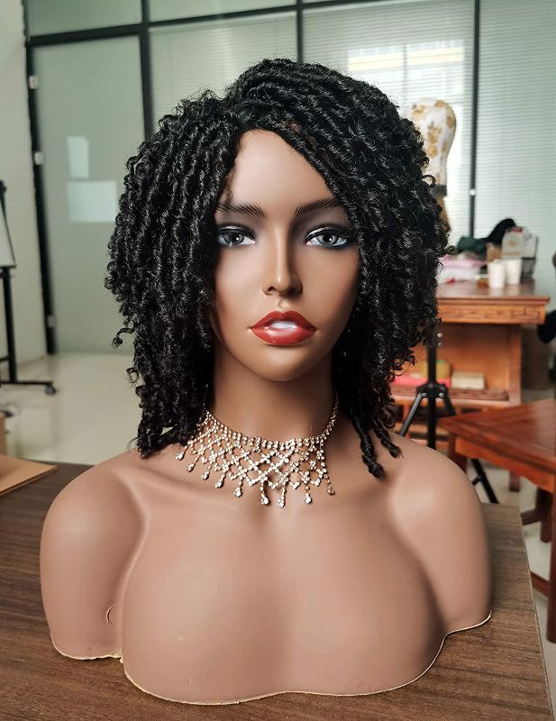 Photo 1 of 8 inch Synthetic Braided Wigs for Black Women Ombre Dreadlocks Wig Faux Locs Crochet Hair Wigs with Curly End Heat Resistant Afro Short Curly Daily Wigs (8 Inch, 1B Natural Black)
